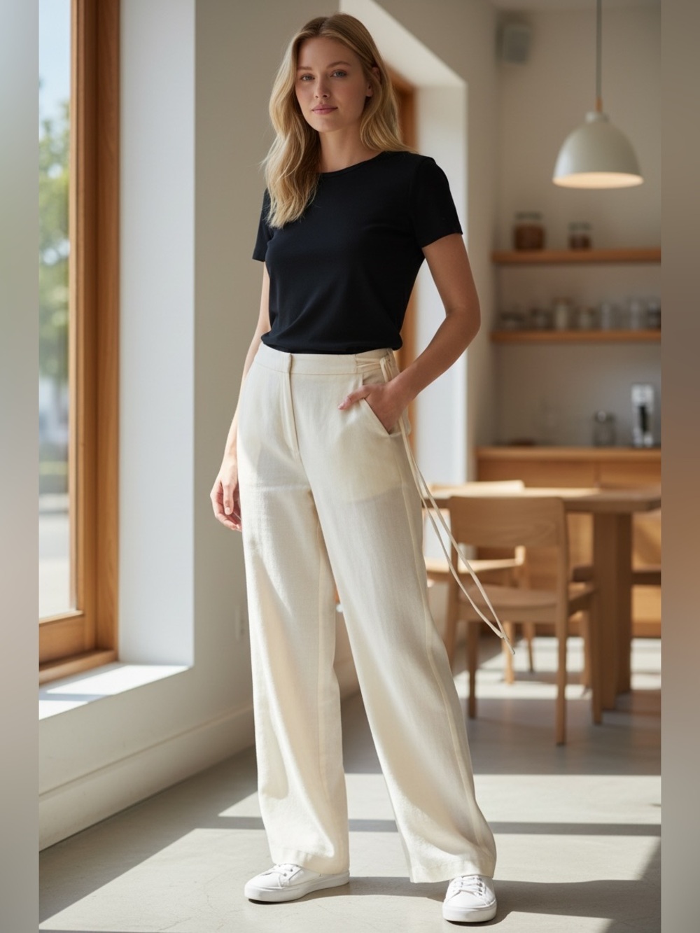 Et Clet Satin Pants With Side Ties Cream Sz M